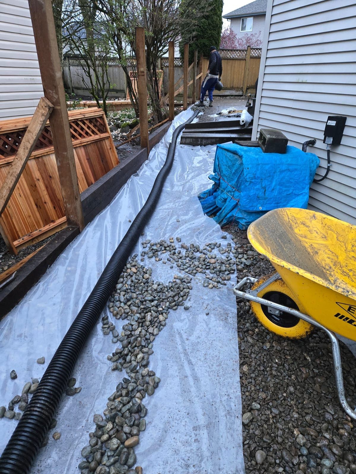 Fencing Drain tile Installation & Riverrock Spreading 